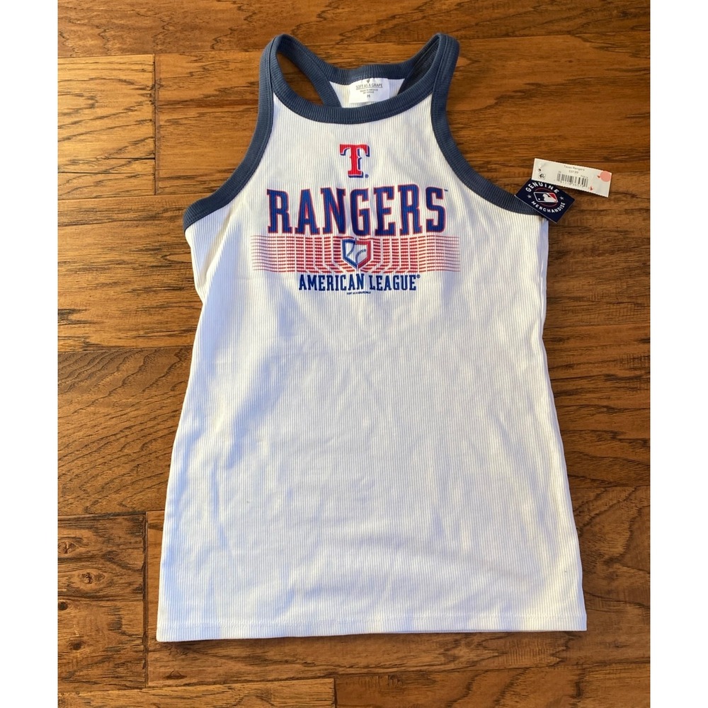 Soft as a Grape MLB Texas Rangers Ribbed Racerback Tank Top White Navy Womens M